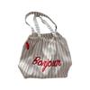 2 striped letter embroidered shoulder tote bag drawstring large capacity canvas bag commuter shopping bag