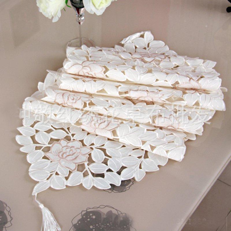 Table Decoration White Flower Lace Home Decor Table Runner Placemat Embroidered Vintage