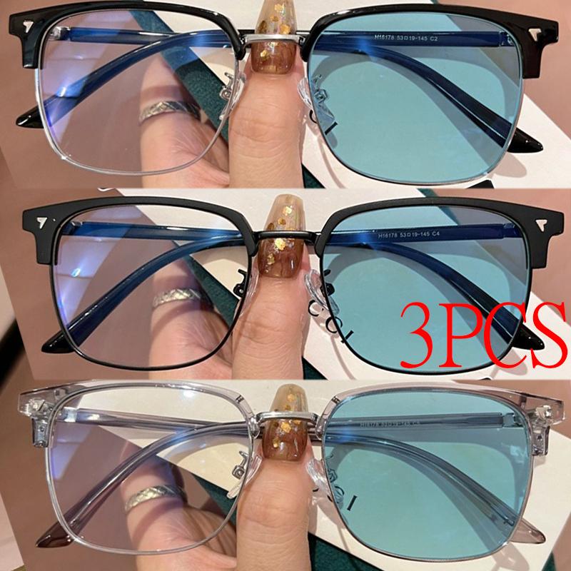 3PCS Ladies Fashion Photochromic Myopia Glasses Men Outdoor Color Changing Nearsighted Eyewear Vintage Minus Diopter Eyeglasses