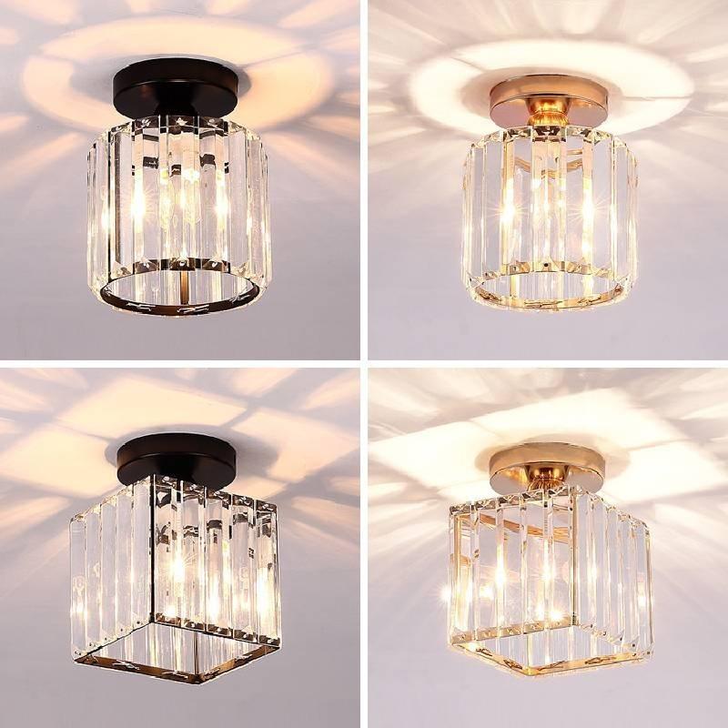 Stylish Modern Crystal Ceiling Light Elegant Design For Entryway Hallway In Black And Gold
