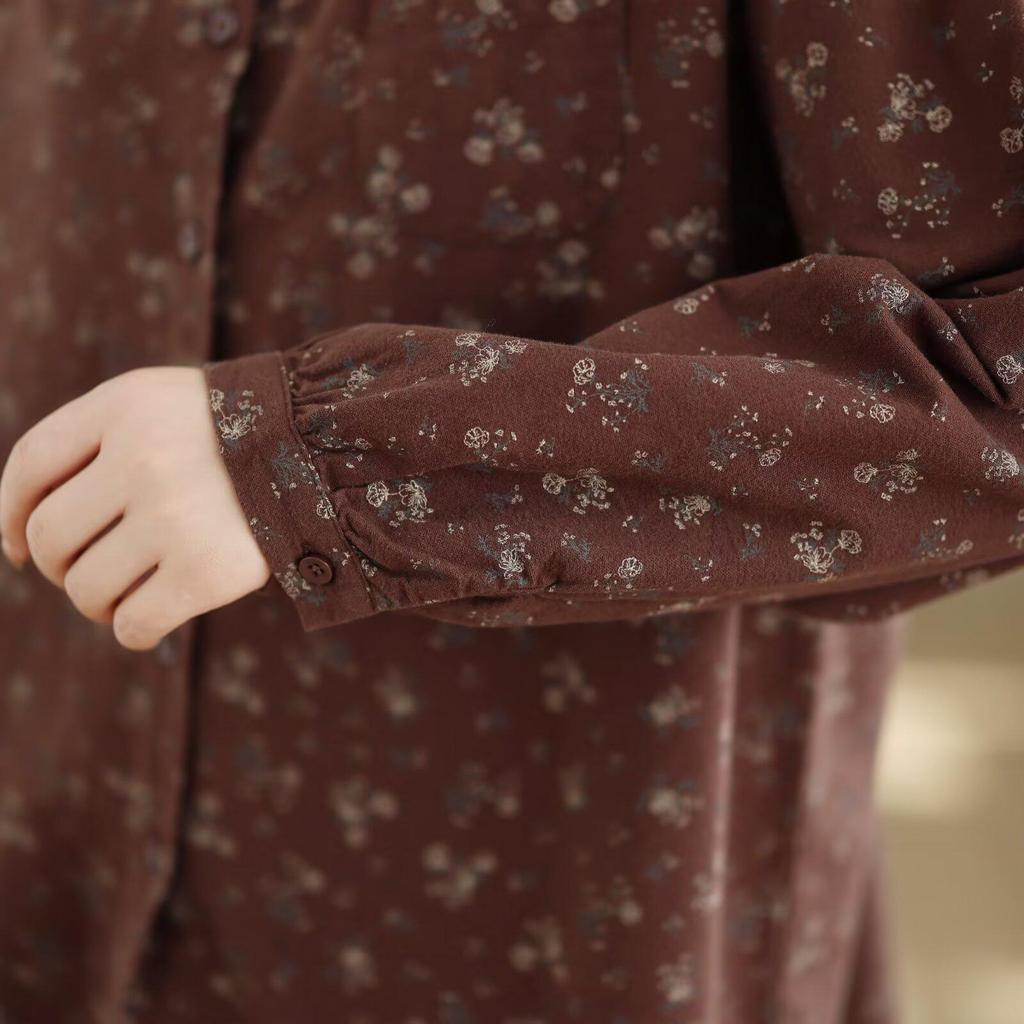 Women's Long Sleeve Retro Floral Cotton Shirt - Loose Fit, Slimming Temperament, Thickened Base Layer