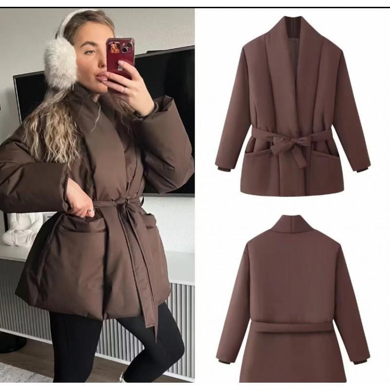 Womens Warm Loose Cotton Blend Coat With Drawstring Solid Color Casual Ethnic Style Winter Jacket