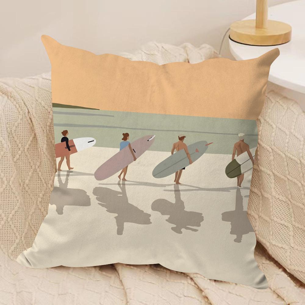 Summer Surfing Ins Art Cushion Cover Silky Short Plush Invisible Zipper Dustproof Sofa Pillow Case For Home Decor