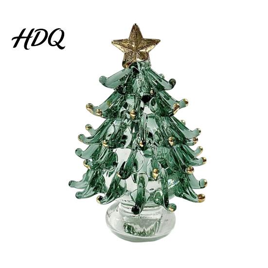 Artisan Glass Collectible Glazed Christmas Tree Ornament with Star Topper Colorful Small Desktop Art Faux Crystal Tabletop Decor for Home