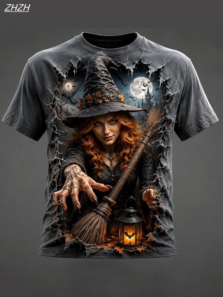 Halloween Women's T Shirt Print Graphic Witch Vintage Stylish Casual Short Sleeve Crew Neck Regular Tops