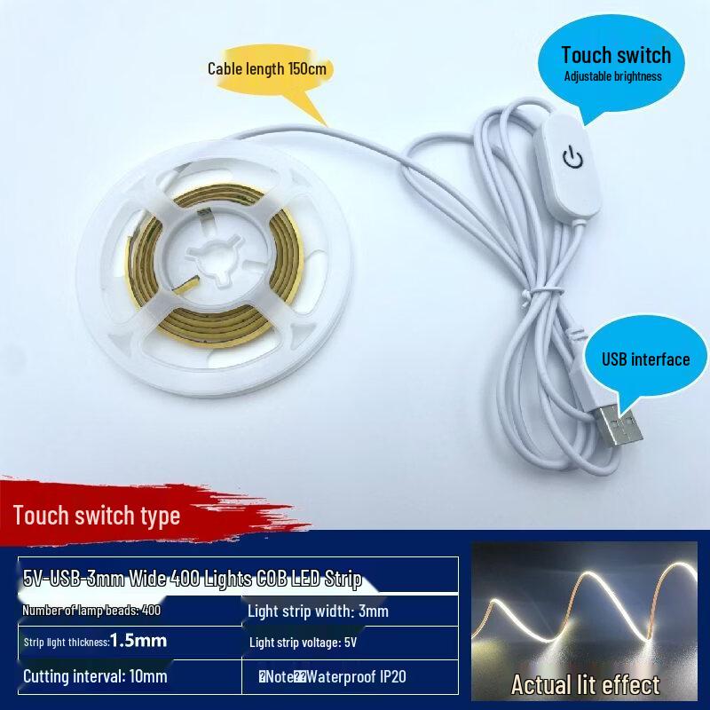 Caizhi 5V Ultra-thin Self-adhesive COB Flexible LED Strip Light
