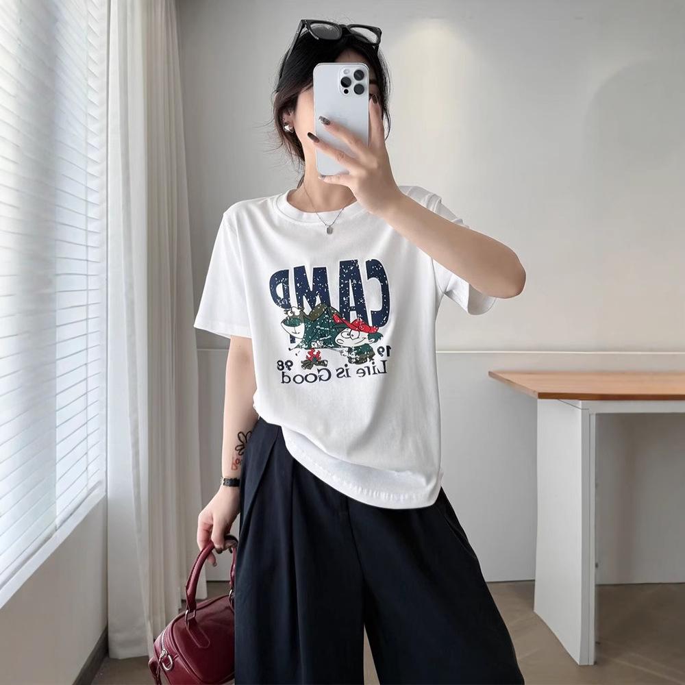 2025 Spring/Summer Plus Size Women's Loose Fit Round Neck Cartoon Print Short Sleeve T-shirt