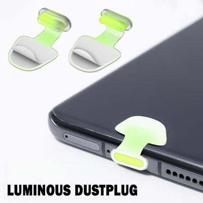 2Pcs Luminous Phone Dust Plug, Anti-Lost Charging Port Silicone Plug, Waterproof and Dustproof Phone Power Port Plug, Suitable for IPhone and Type-C