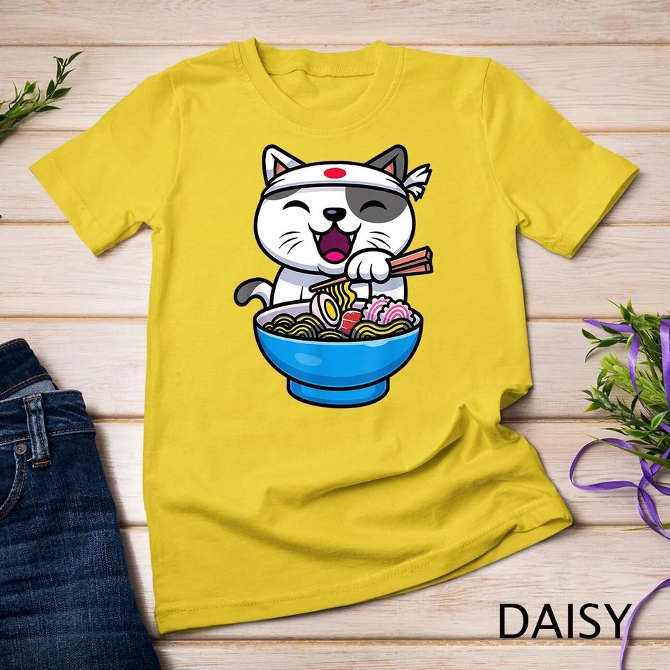 Kawaii Anime Cat Eating Ramen Noodles Japanese Gift T-Shirt Unisex T-shirt 4 4XL