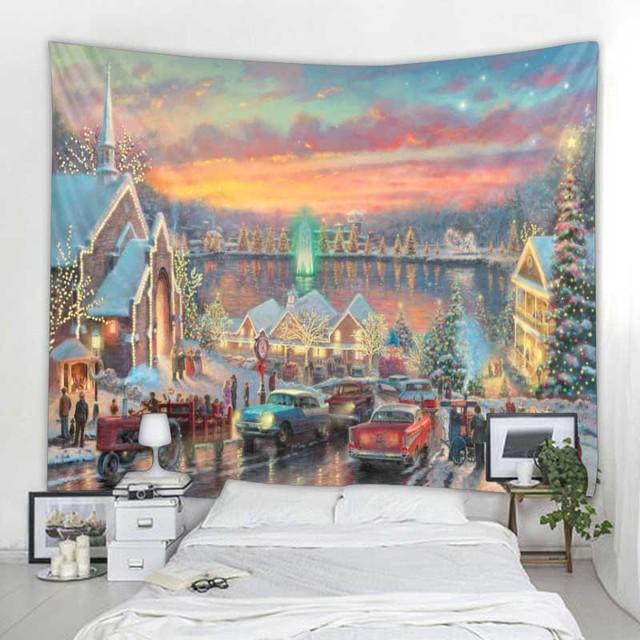 Christmas Tapestry Wall Hanging Christmas Tree Fireplace Decoration Environmentally Friendly Printing Soft Hanging Cloth