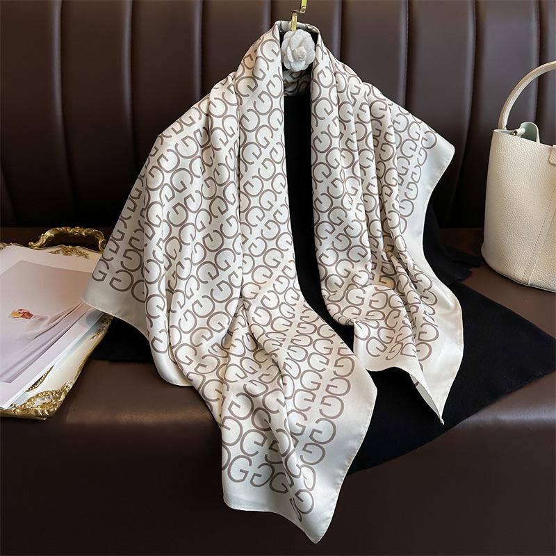 Women's Retro Twill Silk Scarf - 90cm Versatile Shawl for Travel & Sun Protection