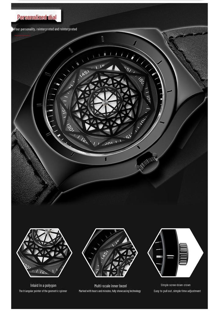 Sanda Men's Quartz Watch with Geometric Dial and Leather or Mesh Strap