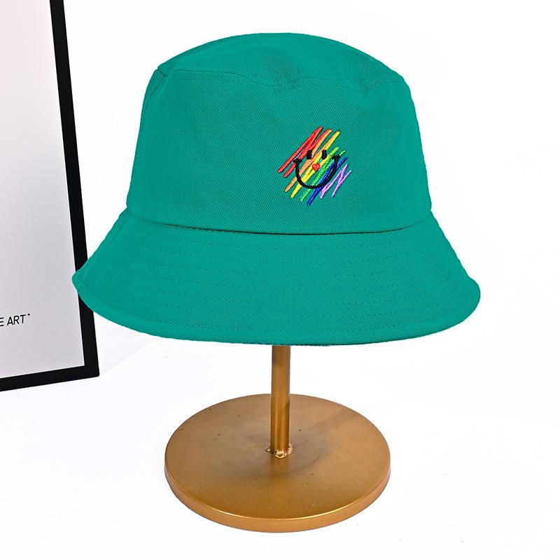 Autumn and Winter Rainbow Embroidered Fisherman Hat Cartoon Smiling Face Hat Women Casual Versatile Basin Hat Showing Face Small Bucket Hat