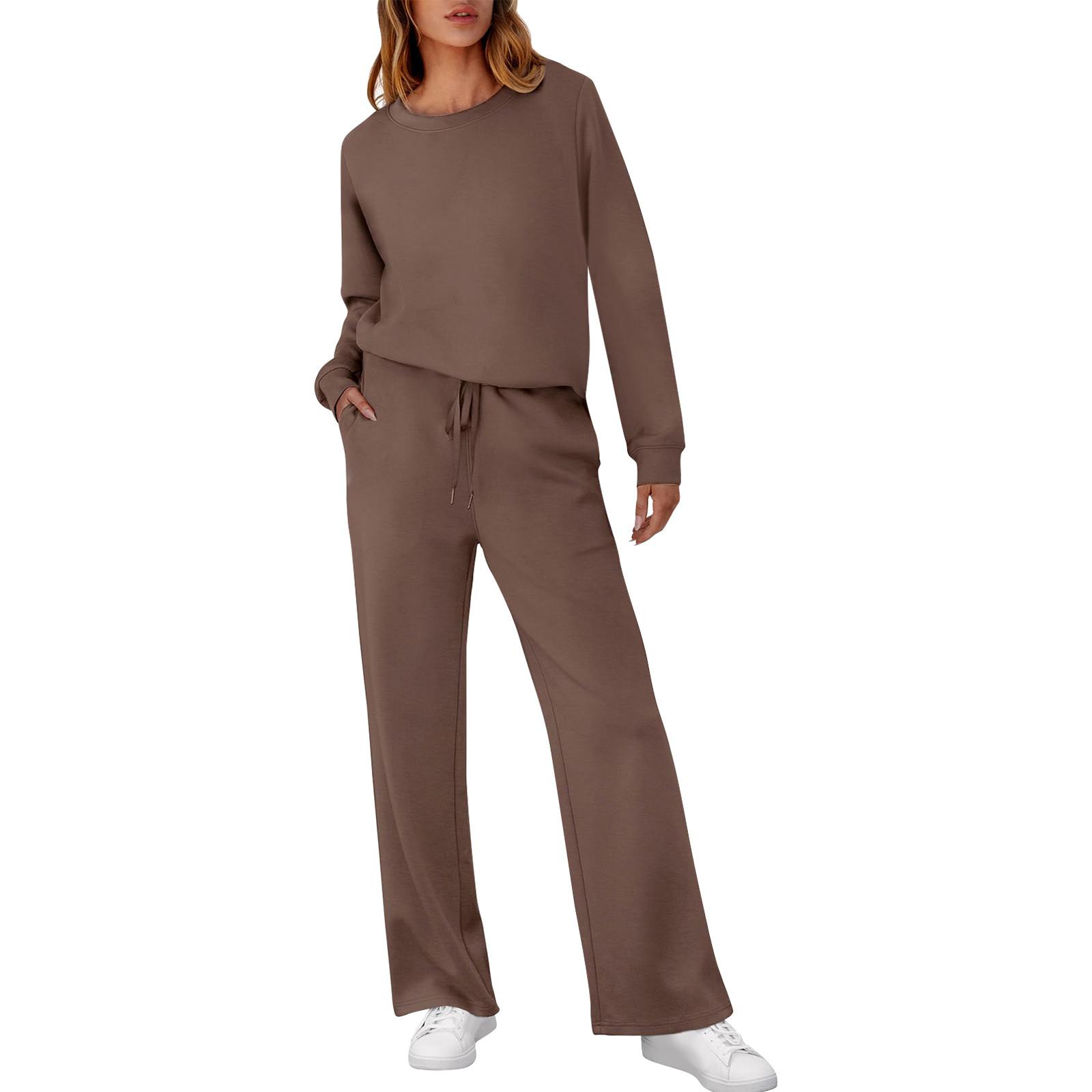 

Women s 2 Piece Short Sleeve Sweatshirt Pants Set With Pockets Casual Sportswear S чёрный