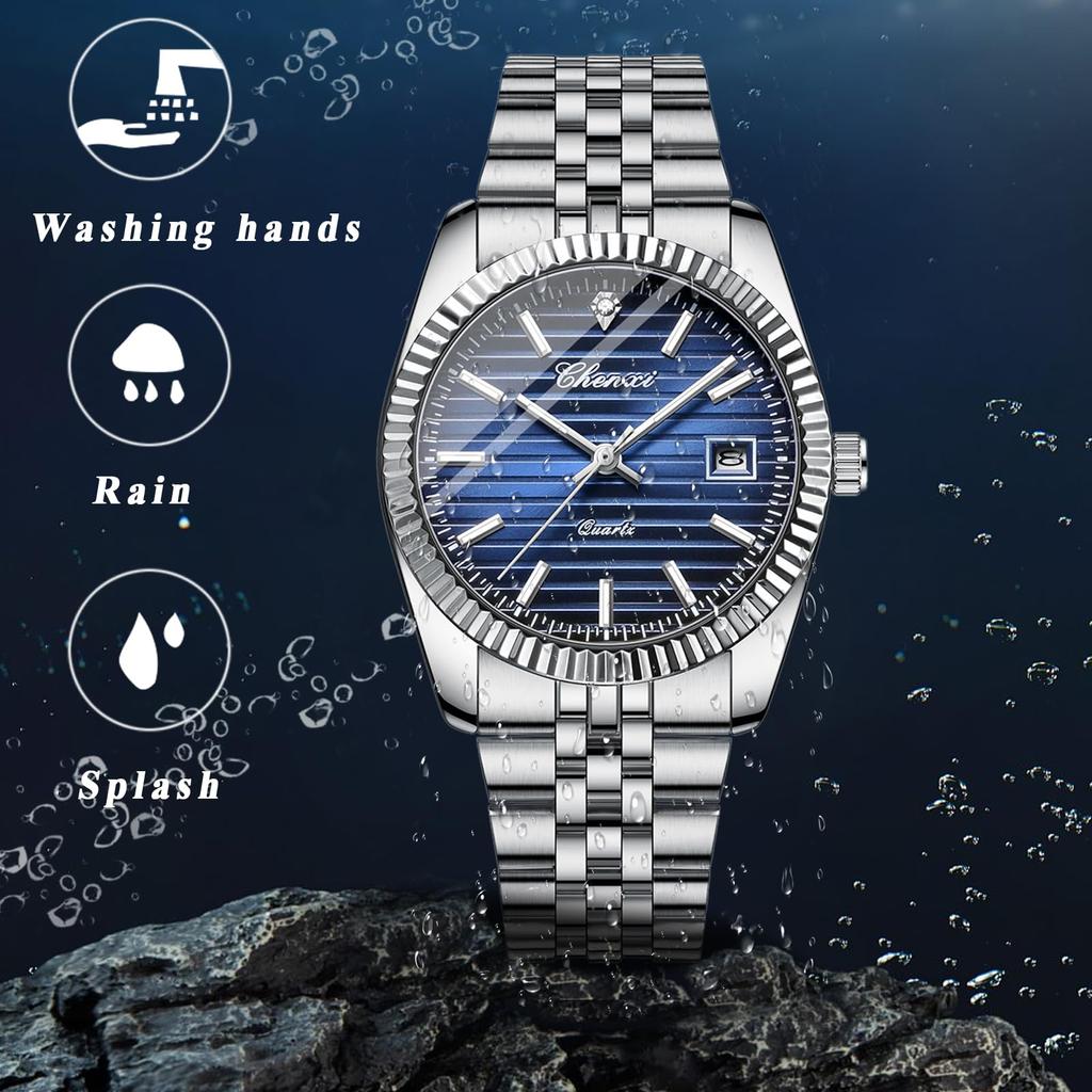 Watch with 3D Cut Stainless Steel 3ATM Water Date Luminous Adjustable Analog Quartz Durable for Business and Casual Wear Perfect for or as a Keepsake