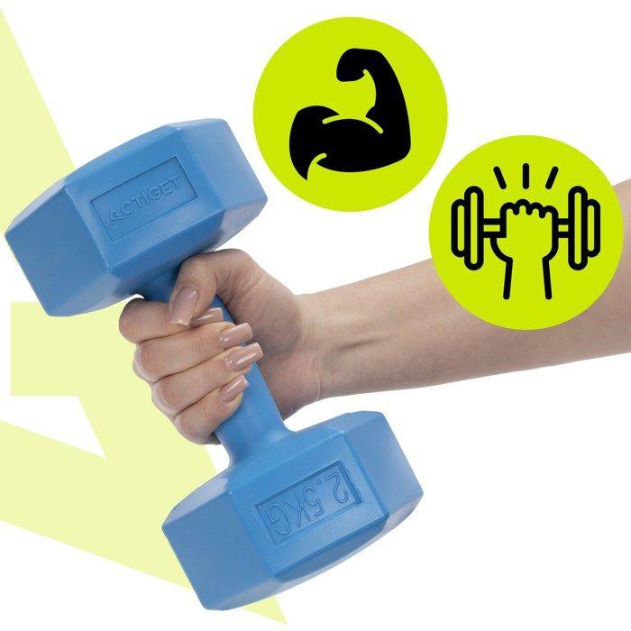 2x2.5 Kg Hexagonal Dumbbells for Fitness Exercises, Weights, Set of 2, Blue