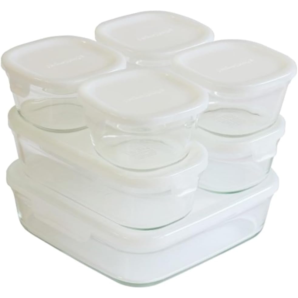 Iwaki Heat Resistant Glass Storage Container Square Pack Microwave Set of 11 White 200ml X 4 450ml X 2 500ml X 2 800ml X 2 1200ml X 1 & / / / /