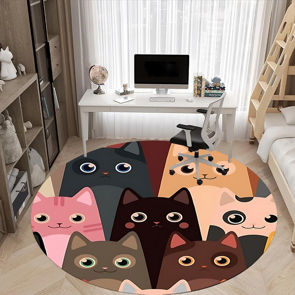 1pc Cat Collection Office Round Area Rug, Indoor Mat Suitable For Office, Under Office Chairs Bedroom Living Room Home Decor, Room Deco