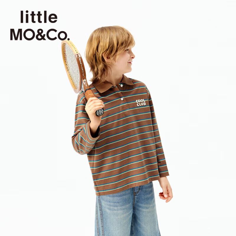 little MO&Co. Kids Unisex Striped Cotton Polo Long Sleeve T-Shirt 130