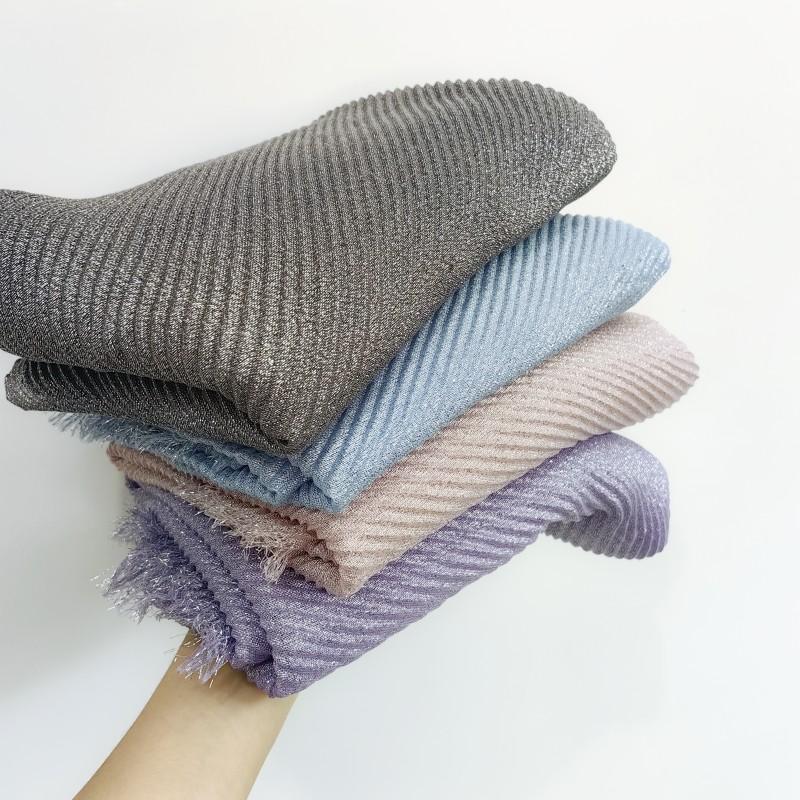 Women's Pleated Scarf Crinkle Cotton Long Muffler Crumpled Shawl Femme Hijab Golden Thread Shimmer Muslim Hijab