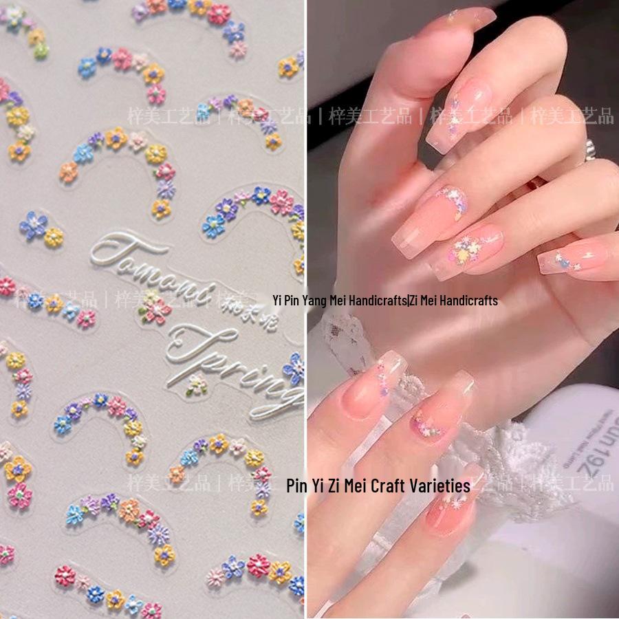 

3D Vintage French Nail Art Stickers: Spring/Summer Dried Flower Oil Painting Decals