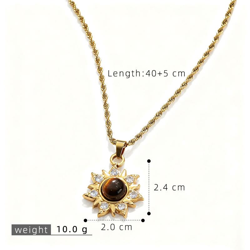 Retro Sunflower Tiger's Eye Choker: Stainless Steel Eight-Pointed Star Necklace