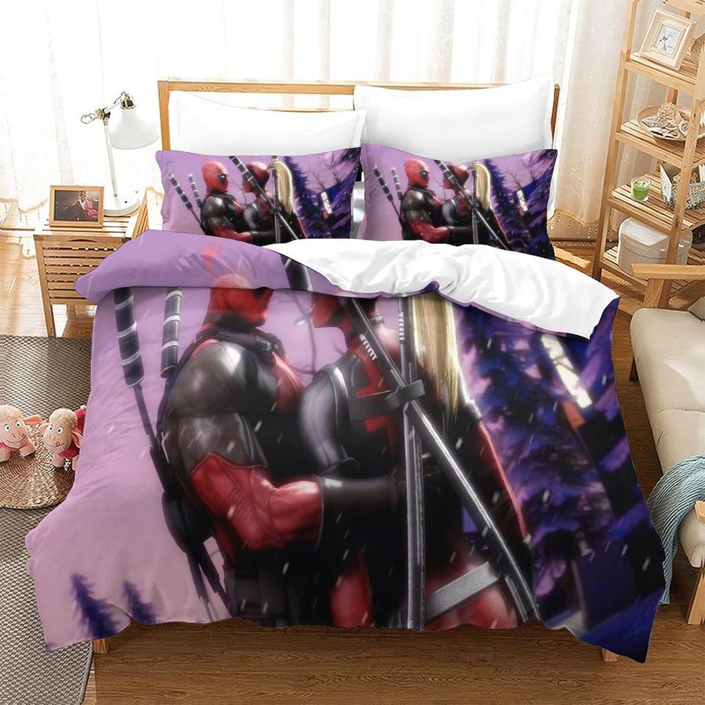 Bedding Deadpool Comforter Set 3D Printed Quilt Cover,heroes Pillowcase 2 Piece Set with Zip Duvet Cover for Teenagers And Adult