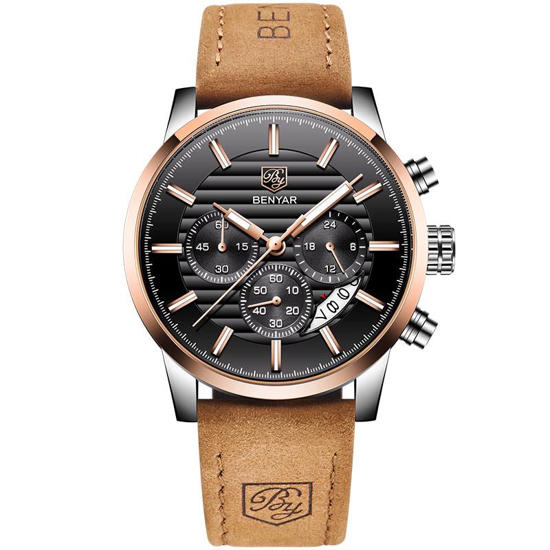 Binyan Men's Multifunction Quartz Watch - Fashion Leather with Calendar 5104