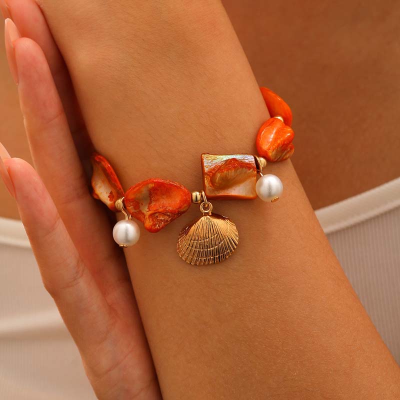 Bohemian Blue Shell Starfish Pendant Bracelet For Women Trendy Imitation Pearl Beaded Chain Bracelet Y2K Beach Zircon Gifts