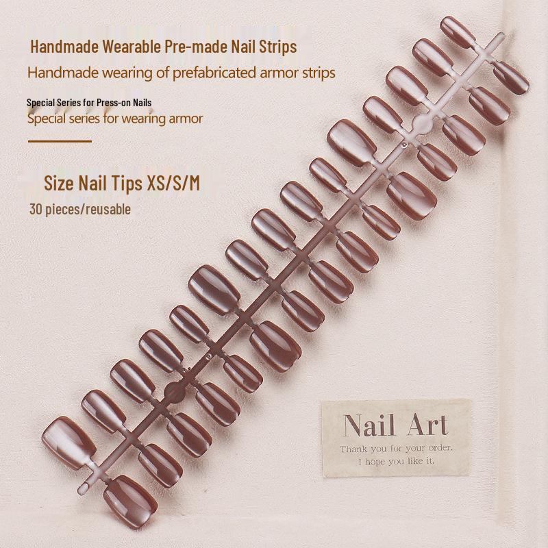 

New Year Stylish Cat Eye Deep Brown Short Wearable Press-On Nails Glue Model