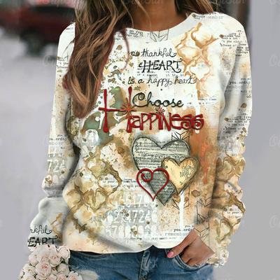 T-shirt vintage in cotone per donna con stampa a cuore, maglione Harajuku, felpa oversize autunnale, abbigliamento Harajuku da donna