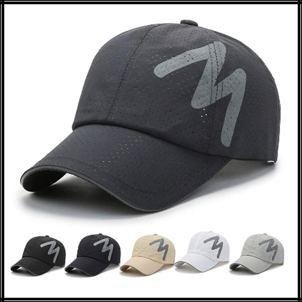 Mesh English Brim Quick CA501 [White Fang] Cap, Letters, Logo, Hat, Line, Running, Lightweight, Drying, Men's, Women's, (Dark Gray)