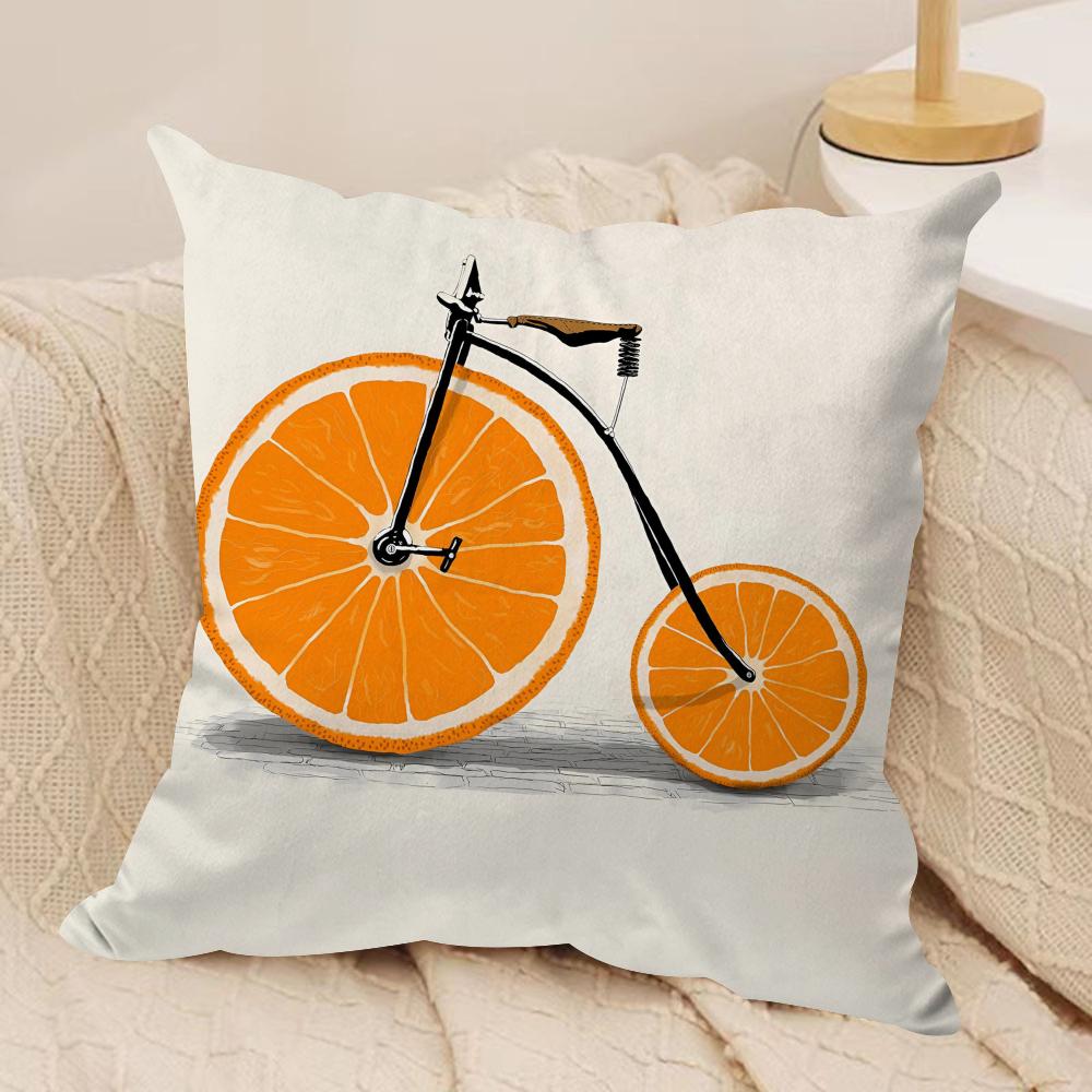 Fruit Orange Lemon Bicycle Cushion Cover Silky Short Plush Double-Sided Printed Pillow Case for Sofa All Seasons Home Decor Gift