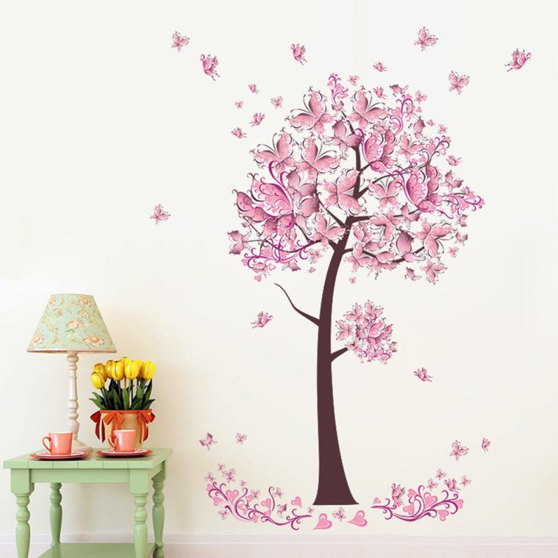 Avtagbar Elegant Fjäril Blomma Träd Väggklistermärke Dekal Rumsinredning Väggmålning