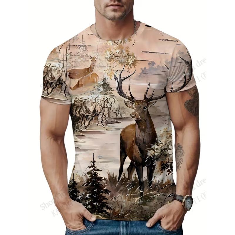 Summer Hunting Elk Rabbit 3D Print T-shirt Men Women Fashion Outdoor Wear Short Sleeve