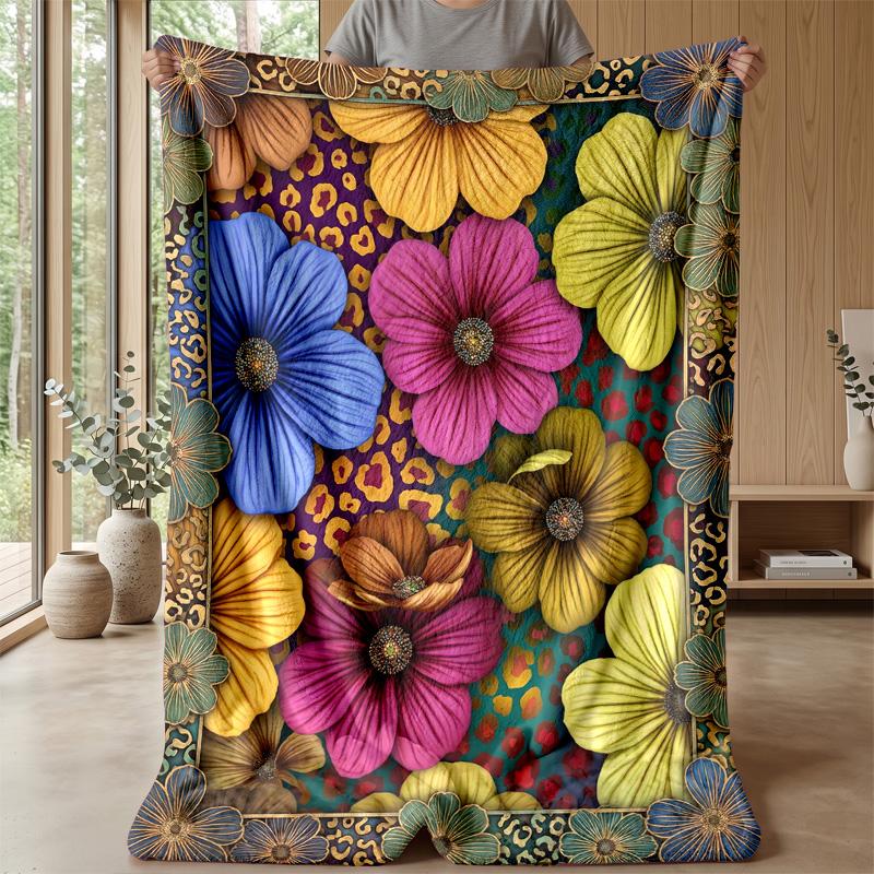 Floral Fantasy Frame 1 Theme Blanket Lightweight Warm Flannel Blanket Decorative Throw Blanket for Home Decoration