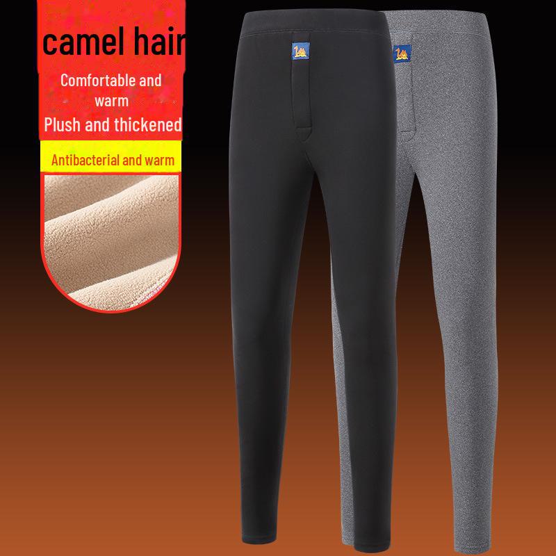 Men's Winter Thickened Velvet-Lined Elastic Waist Pants with Knee Pads - Camel Wool Cotton for Middle-Aged