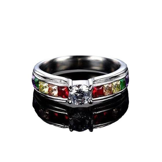 Trendy European & American Seven-Color Rainbow Rings for Women
