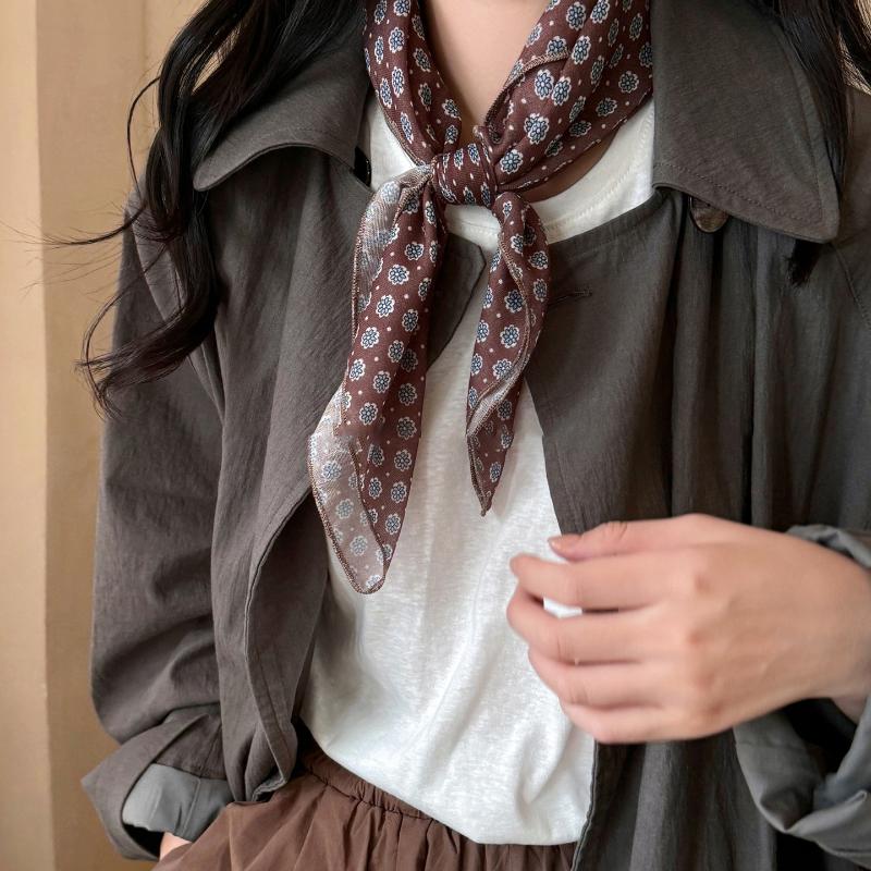 70Cm Polka Dot Flower Small Square Scarf Women Versatile Headwear Luxury Scarf Shawl Bag Accessories Casual Elegant Breathable