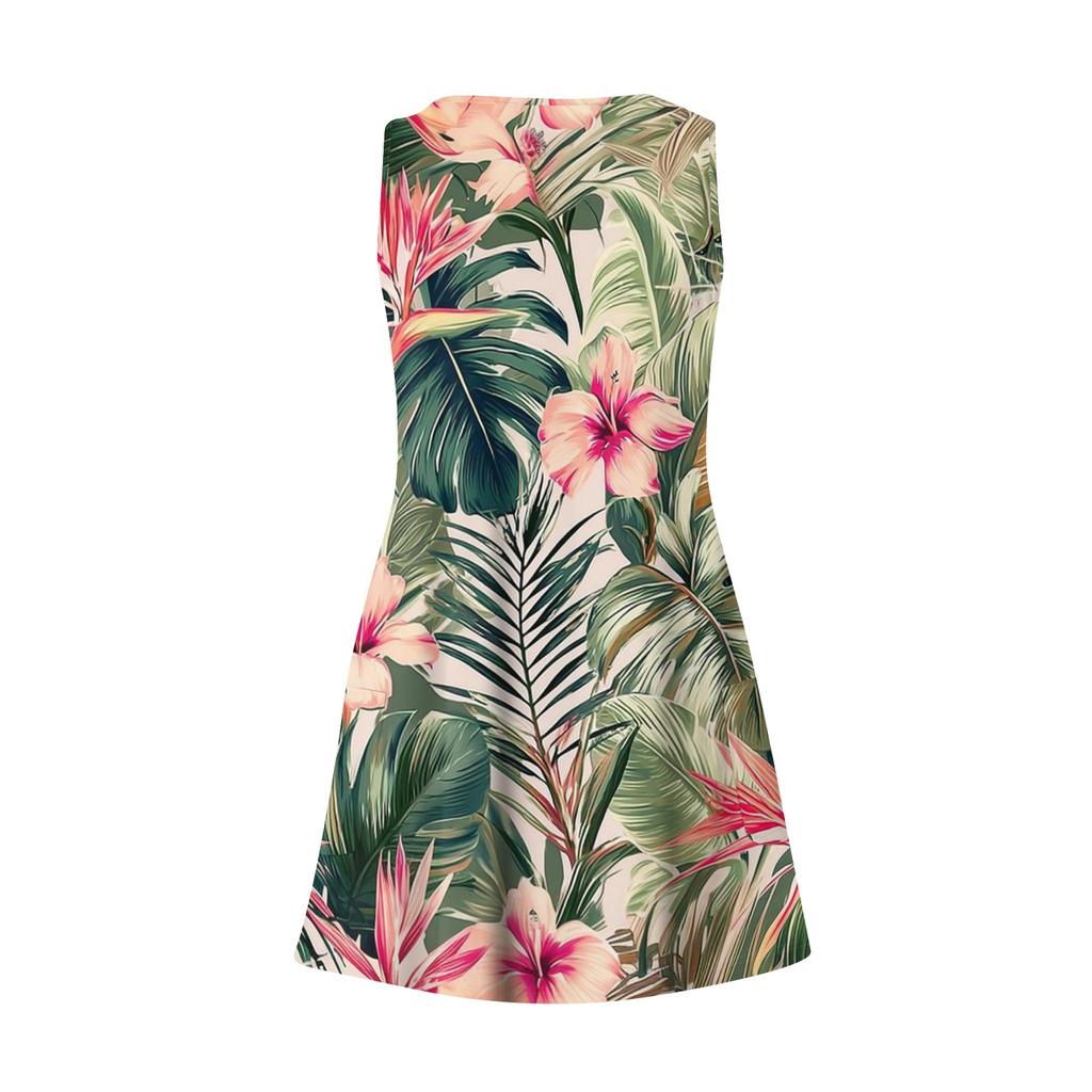 Women's Casual Fashion V-neck Sleeveless Floral Print Side Pocket Dress