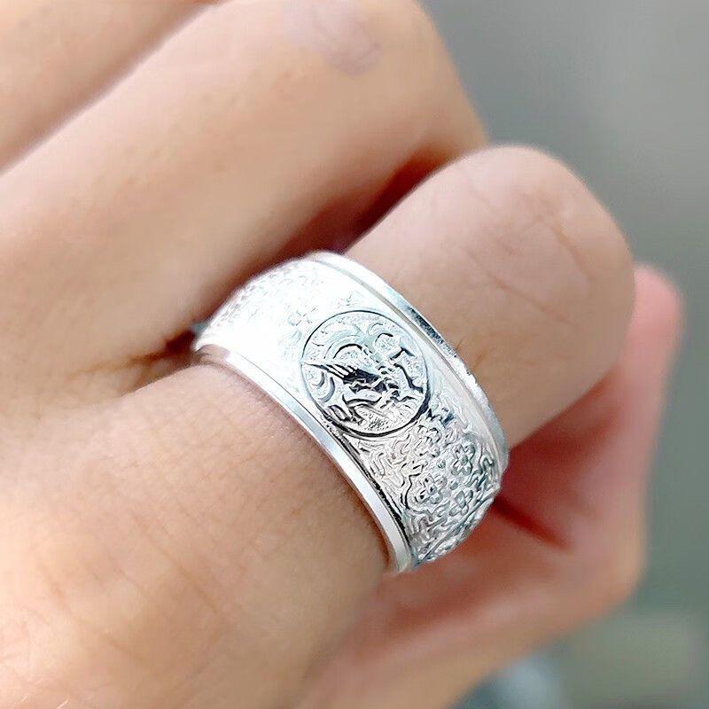 Men's Rotatable 999 Sterling Silver Ring with Four Divine Beasts - Ethnic Style