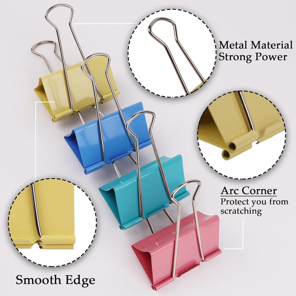 Mega-Sized 3-Inch Premium Colored Binder Clips - 8-Pack Featuring 4 Distinct Colors, 2 Extra Large Clips Each