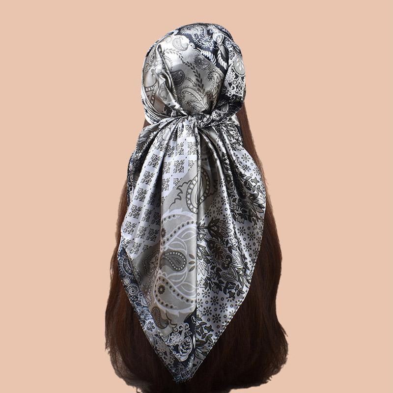 High Quality Silk Scarf Scarf Top Headwraps Women Four Seasons Hair Scarves Hijab Foulard Luxe Bandana Femme Headscarf 90*90Cm
