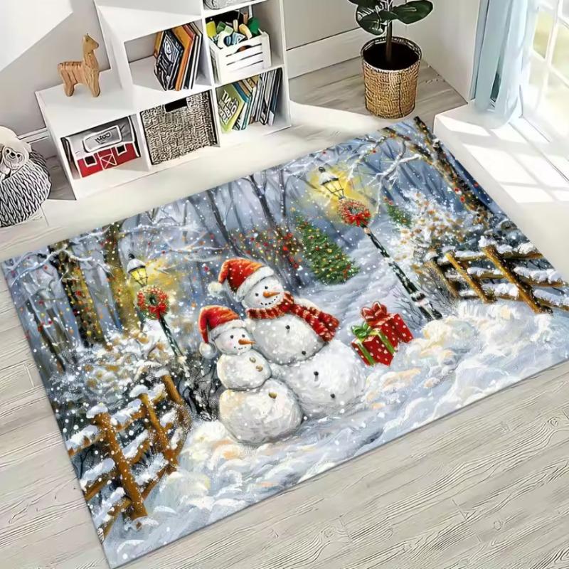 Happy New Year Merry Christmas Tree Santa Claus Cartoon Gift Carpet for Bedroom Living Room Sofa Home Doormat Decor Non-slip Rug