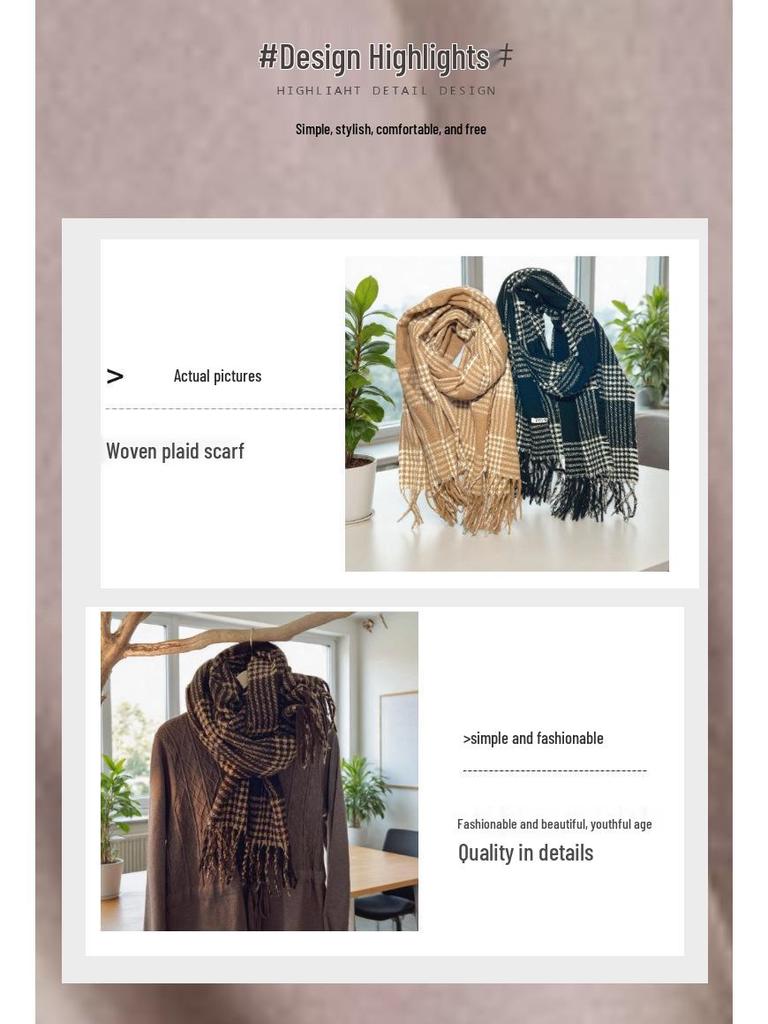 Blue Plaid Tassel Scarf: Versatile Warm Neck Warmer for Women & Couples - Autumn/Winter 2025