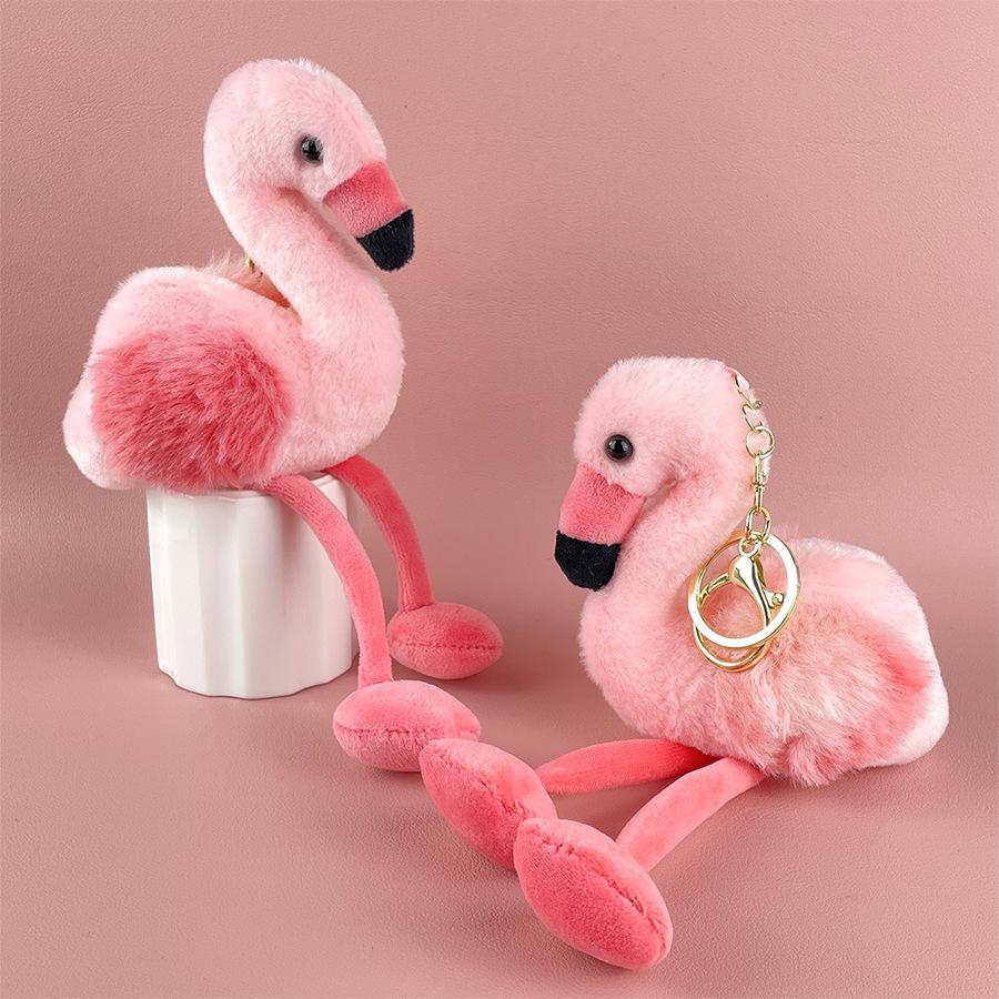 Long-haired Flamingo Doll Plush Toy Love Bird Doll Girl Heart Backpack Keychain Pendant Gift