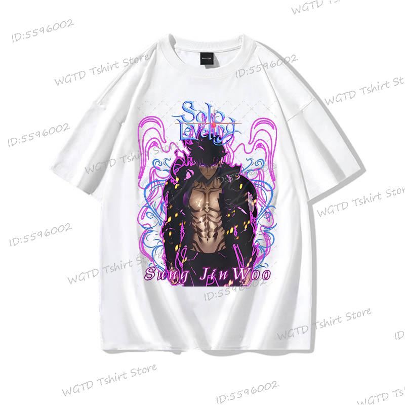 Anime Solo Leveling T Shirt Vintage Sung Jin Woo T-shirts Men Women Cotton Streetwear Short Sleeve Manga Solo Leveling Tops Tees