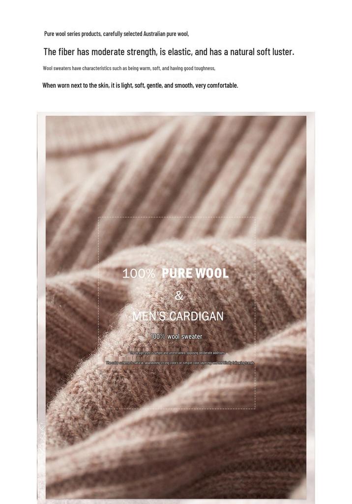 Men’s 100% Pure Wool Thick Warm Sweater, Half-High Button Collar, Autumn/Winter Knitwear for Middle-Aged Men.