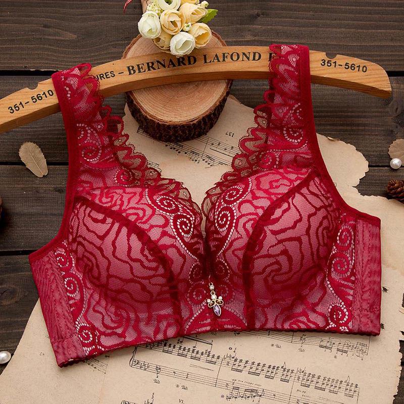 Lace Jacquard Solid Color Bra Deep V Gathered Bra 3/4 Cup Adjustable Shoulder Strap Bra No Steel Ring Underwear Anti-smearing Tube Top