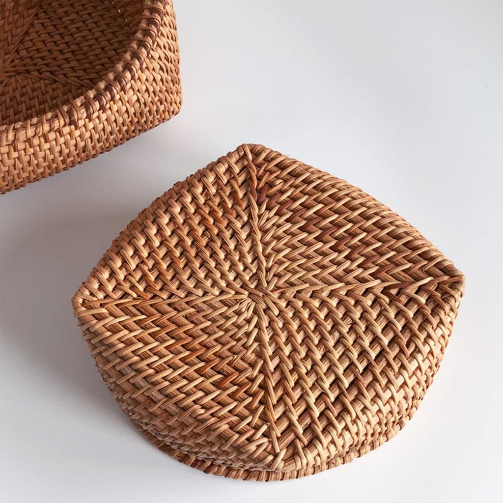 Lirancia Rattan Woven Fruit Egg Table Kitchen Serving Cute Round Japanese Style Basket, Tray, Tray, Organizer, Storage, Tray, Shape, [L=28×10cm]